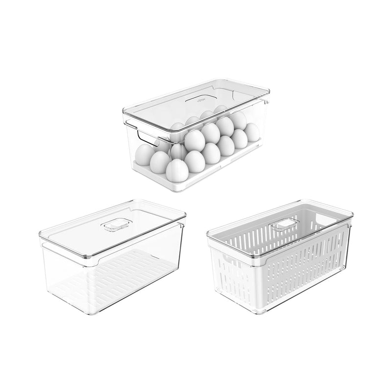 Kit de Organizadores de Geladeira Ou 3 Unidades 30x15x13 Linha Clear Fresh